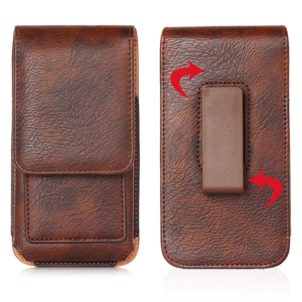 Leather Cell Phone Holster Case With 360 Rotation Belt Clip And Card Slot, Universal Fit Brown 9073542649410