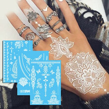 White Lace Temporary Tattoos for Bride Women, Waterproof LongLasting Henna Tattoo Stickers Set
