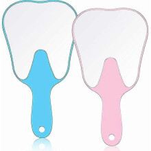 2 Pieces Tooth Shaped Handheld Mirror Cute Tooth Shaped Mirror Makeup Hand Held Plastic Mirrors with