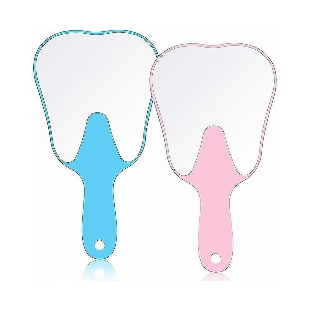 2 Pieces Tooth Shaped Handheld Mirror Cute Tooth Shaped Mirror Makeup Hand Held Plastic Mirrors with