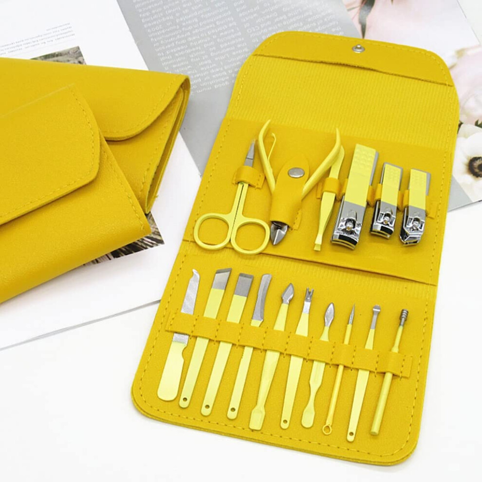 Manicure Set 16âinâ1 Grooming Kit with Durable Steel Nail Clippers and Travel Case Yellow