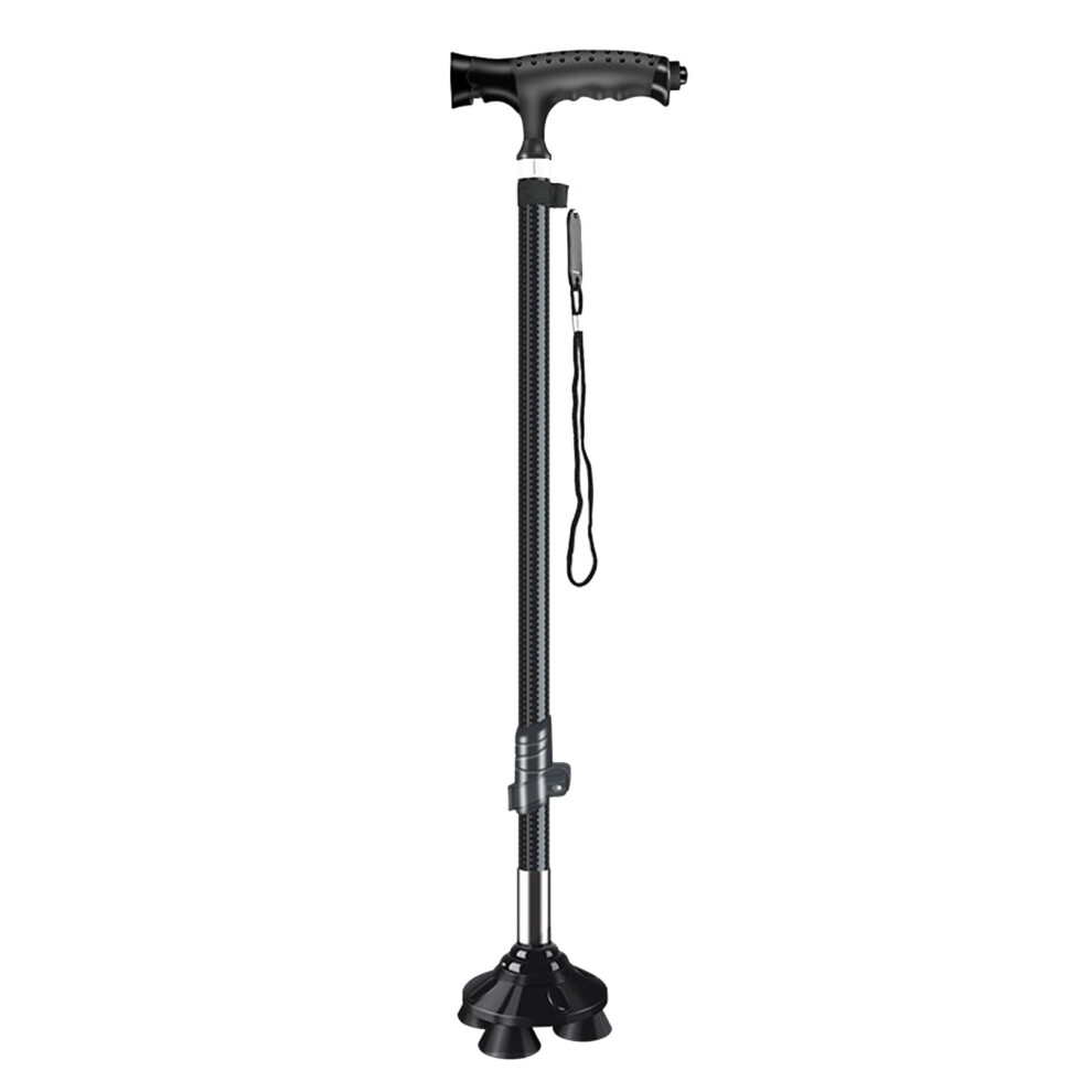 Light/Black Carbon Fiber Walking Cane For Seniors, Adjustable Rotating Quad Base With Night