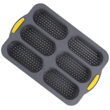 6 Cavity Silicone Baking Molds for Hot Dogs Party Snacks-Grey