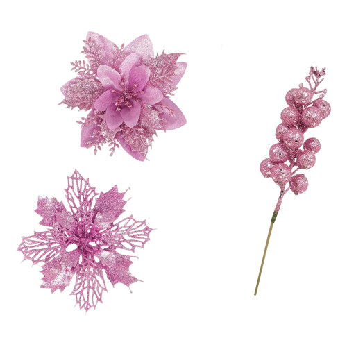 Fabric Artificial Flower Wreath Reusable Christmas Home-Pink