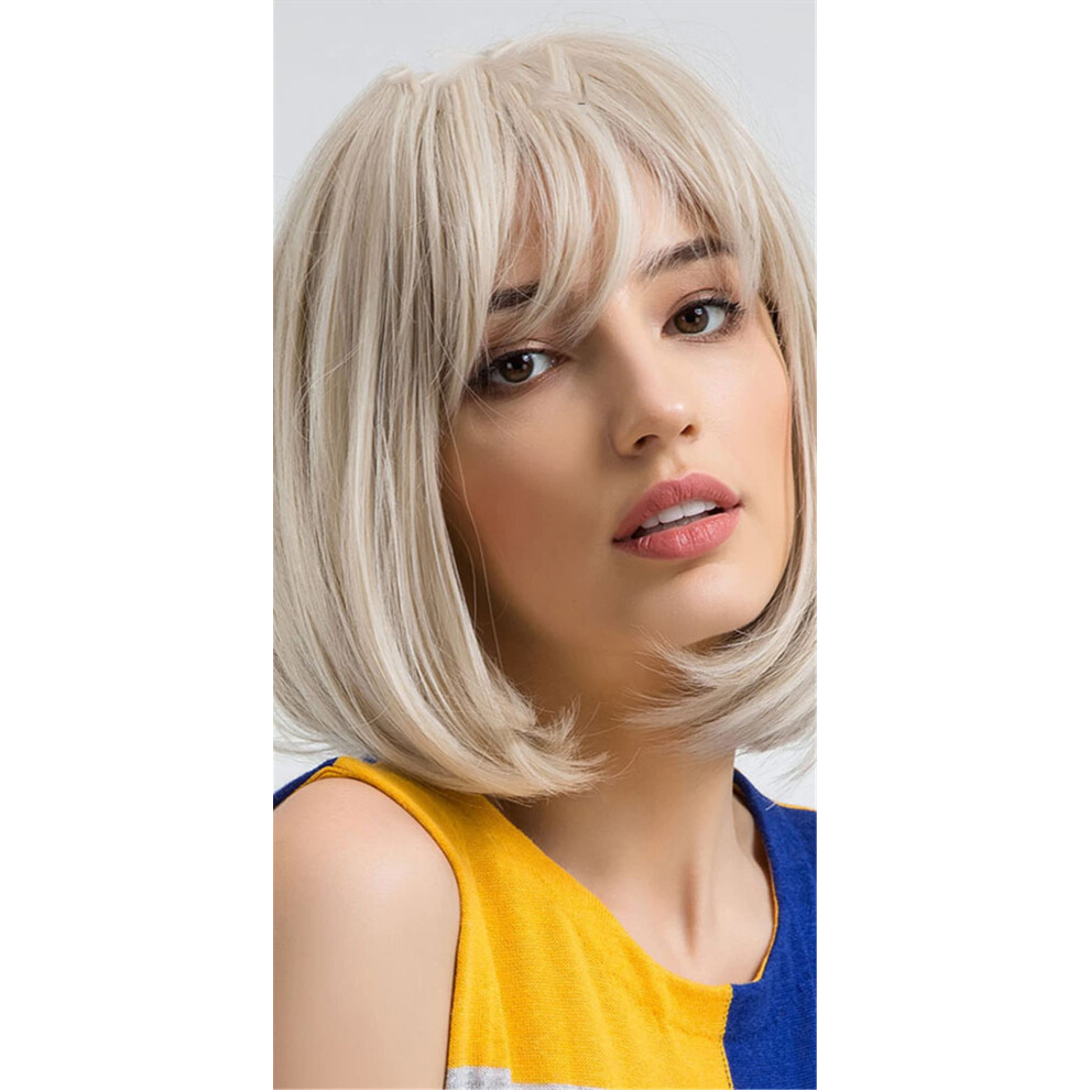 Unisex Silver Short Bob Platinum Blonde Synthetic Wig With Bangs, HeatâResistant Fiber For Women Cosplay Ss180â1