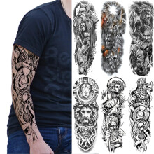 Temporary Tattoo Sleeve with Realistic Greek Myth Poseidon Lion Design, 3D Black Full Arm, 6Sheet