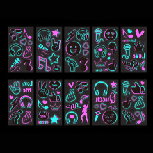 Glow in the Dark Face Tattoos UV Neon Music Theme Temporary Stickers for Rave Festival Party 10 Sheets