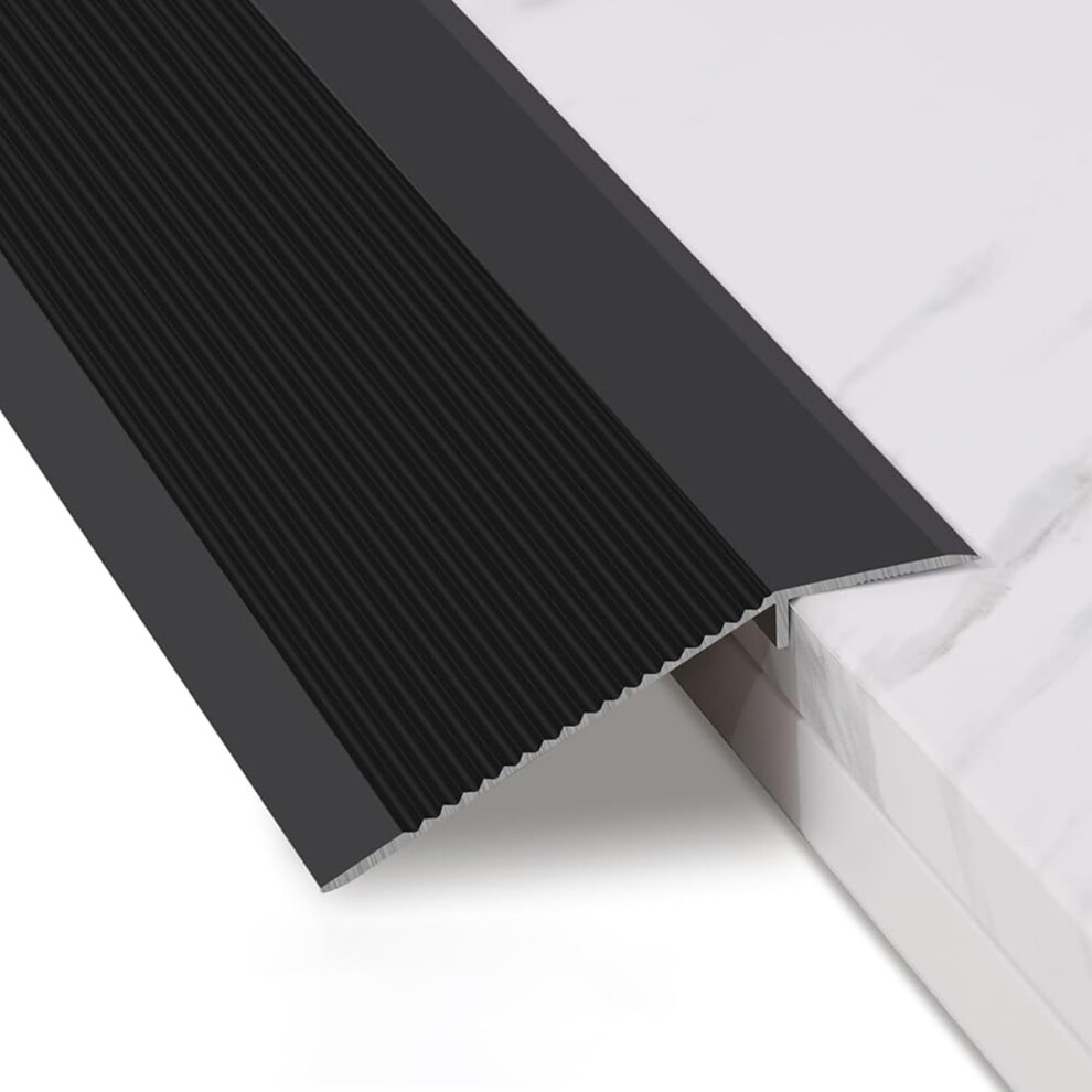 Black Aluminum Floor Transition Strip For Laminate And Tile, Seamless Door Threshold Ramp Divider 9092120126372