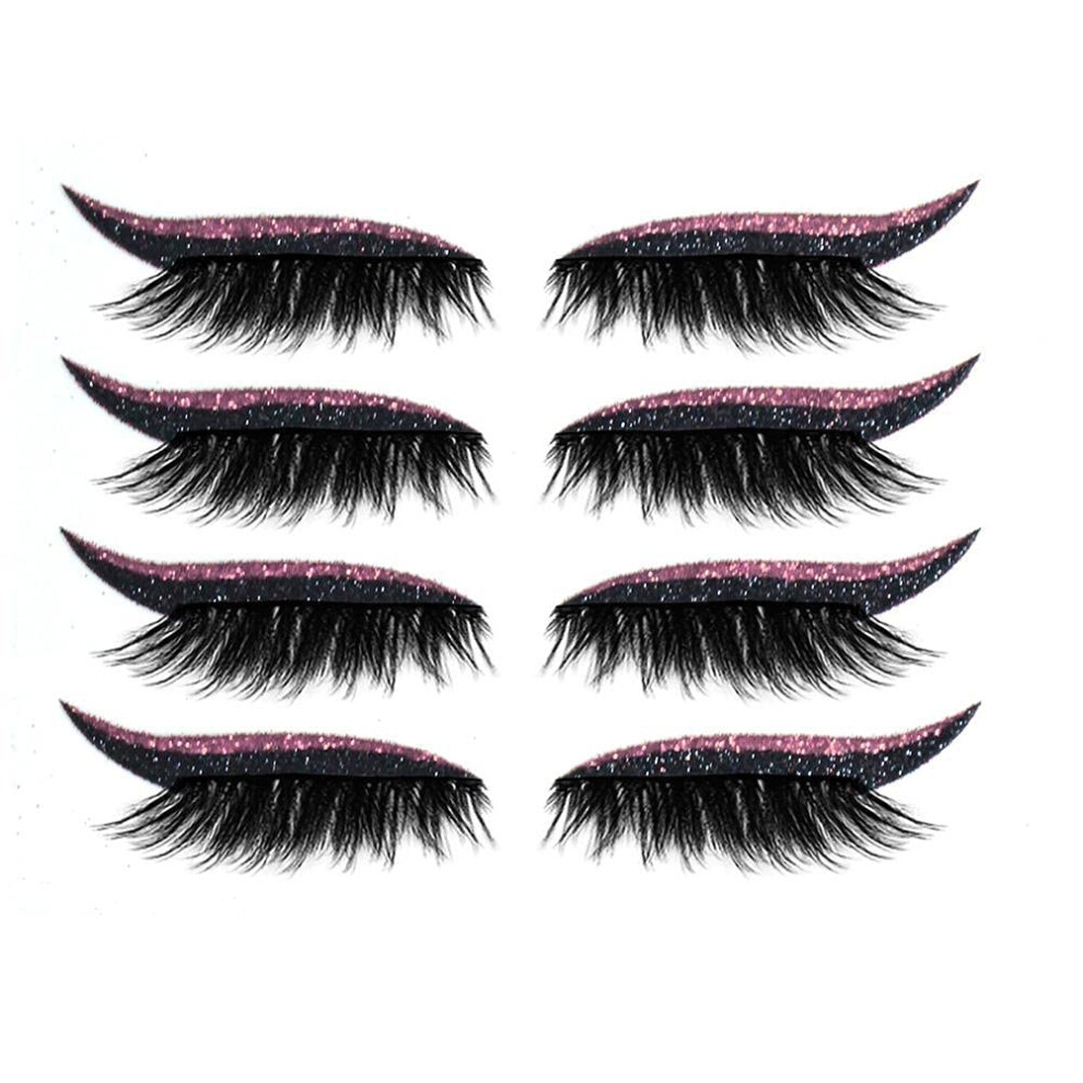 Pink Reusable Eyeliner Stickers With Selfadhesive False Lashes, Waterproof Halloween Cosplay Set