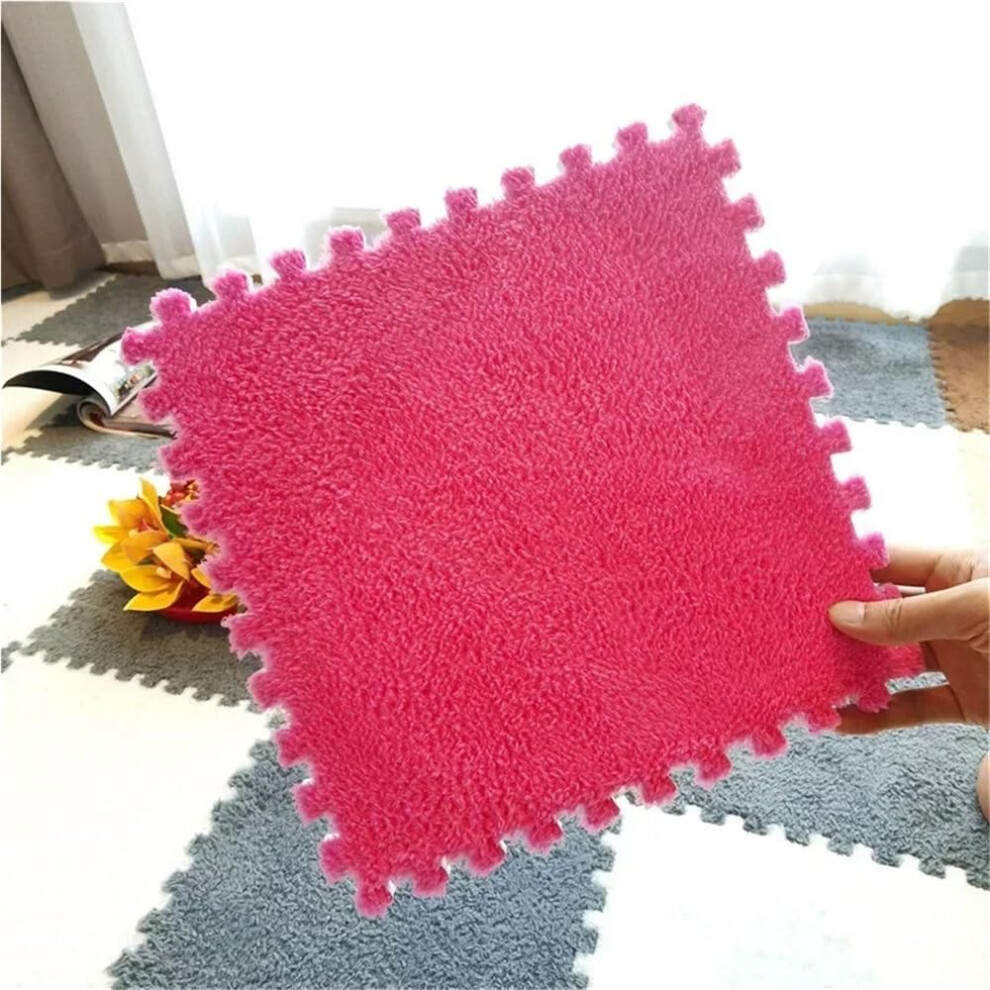 Puzzle Floor Mat Rose Plush 20Pcs 30X30cm Interlocking Foam Tiles Antishock Carpet Squares Red