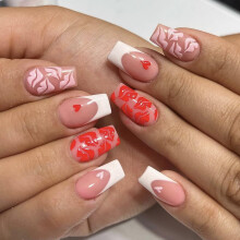 Valentines Press On Nails Short Square French Tip Fake Nails with Sexy Lip Design for Women