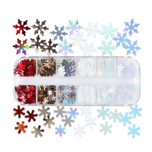 Snowflake Nail Glitter Sequins 12Grid Box for Christmas Nail Art Decorations with Shine Effect