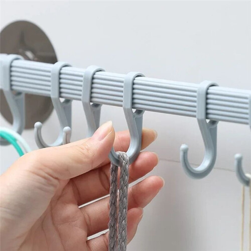 Strong Adhesive Hooks 6 Rows for Hanging in Kitchen and Bathroom Corners Traceless Hooks White & 2