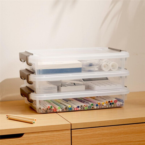 3 PCS Plastic Storage Bins with Latching Lids Portable Project Case Clear File Box Stackable Storage 1