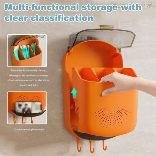 Kitchen Tableware Storage Holder Wall-Mounted Dustproof Spoon and Chopstick Organizer Utensils Cutlery Holder 2