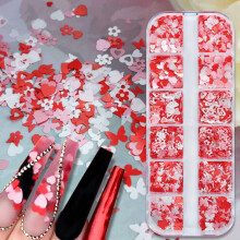 Valentines Nail Decals Red Heart Glitter Sequins 3D Holographic Nail Art Decorations for Women DIY Manicure