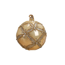 Yellow Glass Ball Ornament with Lace Hook, 9/11/13cm