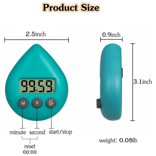 2X Silent Non-Ticking Battery Operated Shower Timer, Waterproof Digital Timer, Small Size Cute Timer Green 2