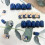 Medium Blue Coffin Press On Nails with Flower Design, Glossy Black Tips, Reusable Full Cover Set 4