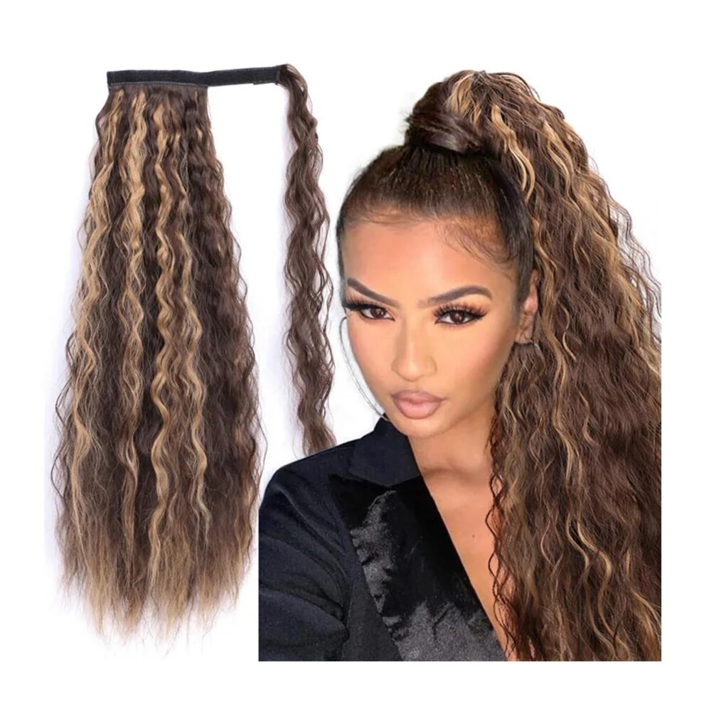 22 Inch Long Curly Clip in Ponytail Extension for Women Synthetic Wrap Around Hairpiece with Natural Kinky Curls