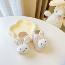 (Khaki, 0-6M) 1 paire de chaussettes antidérapantes pour bébé, adorables lapins de dessin animé, chaussettes basses douces et