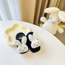 (Black, 0-6M) 1 paire de chaussettes antidérapantes pour bébé, adorables lapins de dessin animé, chaussettes basses douces et