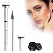 2 in 1 Waterproof Eyeliner and Lower Lash Stamp, Quick SmudgeFree Long Wear Eye Makeup Tool (Brown)