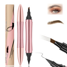 Dual Ended Waterproof Eyebrow Pencil with 4 Fork Tip, Long Lasting Microblading Brow Pen Light Brown