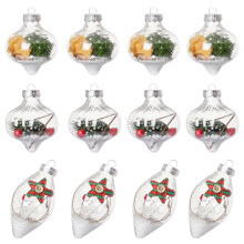 12-Pack Clear Plastic Christmas Baubles8cm with Festive