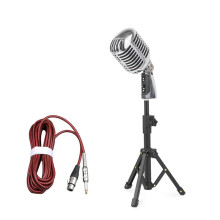 Professional Wired Vintage Classic Microphone Dynamic Vocal Mic Microphone with Stand for Live Performance Karaoke