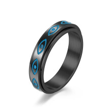 Evil Eye Fidget Spinner Ring Black Stainless Steel Anxiety Relief Unisex Comfort Fit Band Size 511