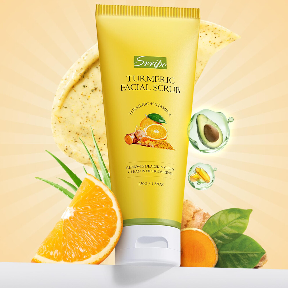 Dark Vitamin C Turmeric Face Scrub Brightening Exfoliating Wash For Blackheads Spots Oily Skin 4.23Oz