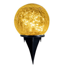 Outdoor Solar Garden Light 10cm Warm Round Cracked Glass Lamp Waterproof Landscape Decor Light