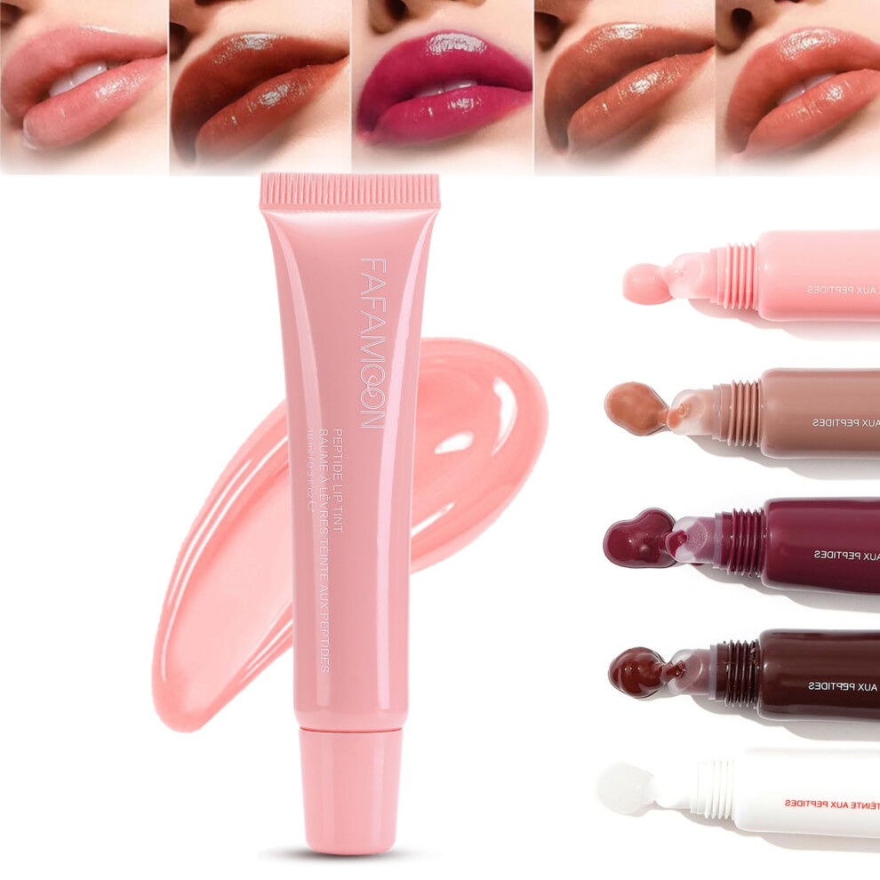 Long Lasting Lip Gloss with Deep Hydration, Peptide Lip Tint Oil 10ML Shade 01 Ribbon