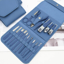 Professional 16‑Piece Stainless Steel Manicure Pedicure Set with Leather Travel Case, Gray