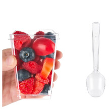40 Pack 5oz/160ml Clear Square Plastic Dessert Cups with Lids & Spoons, Reusable for Pudding, Mousse & Parties
