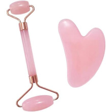 Pink Rose Quartz Jade Roller and Gua Sha Set for Anti‑Aging Facial Massage and Puffiness Reduction