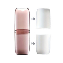 Travel Toothbrush Set 4‑in‑1 Compact Toothpaste Cup Kit with Built‑in Water Cup, Durable Case, Pink