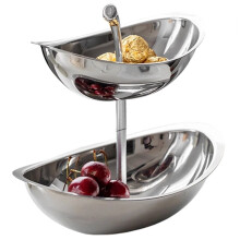 Aihem Stainless Steel Oval Fruit Tray - Elegant Snack & Pastry Plate for Tea Table and Living Room 2 Levels