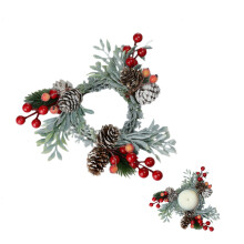 Christmas Candle Ring Wreath with Pine Cones and Red
