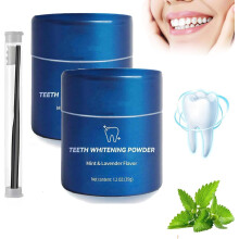 Teeth Whitening Powder 2 Pack for Coffee and Tea Stain Removal, Natural Mint Flavor, Deep Cleaning Action