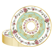 Elegant Floral Tea Party Paper Plates Set 24 PCS for Wedding Birthday Afternoon Tea Disposable Dinnerware