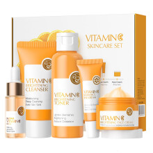 5 Piece Vitamin C Skincare Set for Women, Deep Hydration Travel Size Facial Kit, Complete Daily Routine