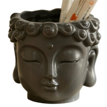 Buddha Statue Pen Holder - Home Storage Ornament for Office Desktop Grey