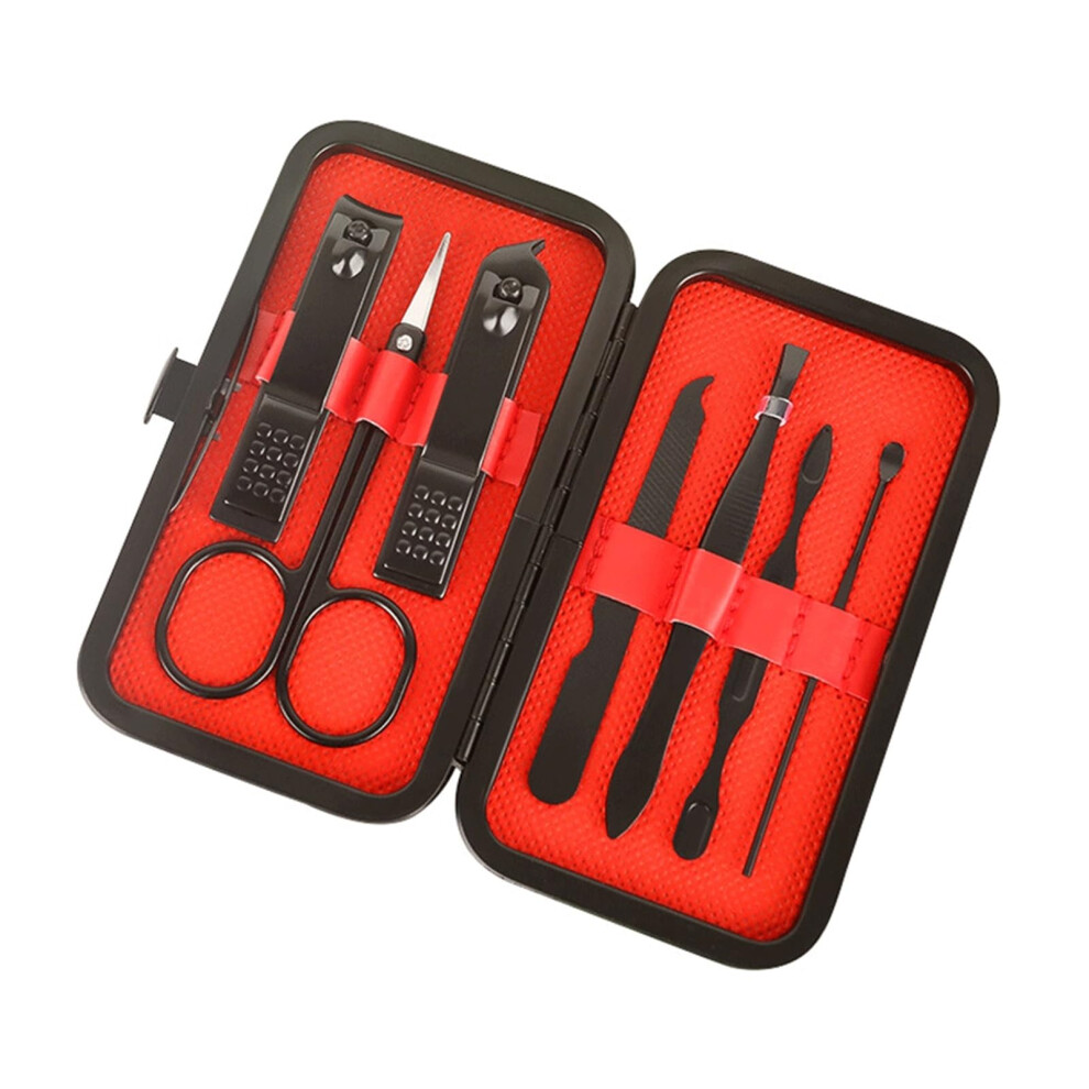 Black 7Piece Carbon Steel Nail Clipper Set With Precise Blades And Ergonomic Grip, Travel Manicure Kit