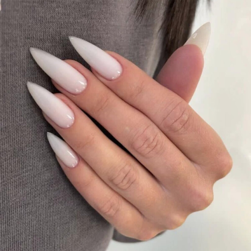 Long Stiletto Press On Nails White Ballerina Fake Nails Set Self Adhesive 24 Piece Acrylic Tips