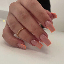 Long Square Nude Orange Tip Press On Nails Ballerina Acrylic Fake Nail Tips Kit for Women