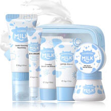 Milk Skincare Set for Teen Girls and Women, Deep Hydration Face Care Kit with SPF, 7pcs