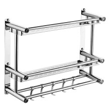 Estante de pared para baño de acero inoxidable reforzado, sin perforaciones, con gran capacidad de carga.