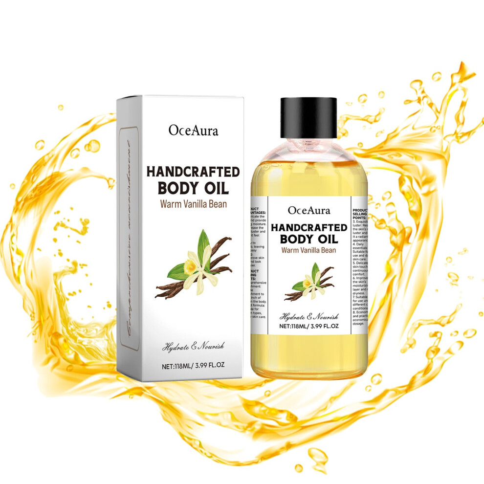 Warm Vanilla Moisturizing Body Oil for Dry Skin with Avocado Oil, Deep Hydration, 3.99 fl oz